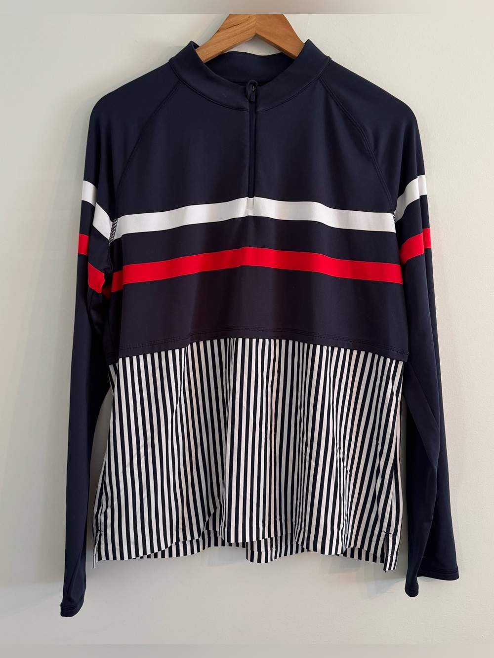 G/FORE 1/4 Zip Top Womens Blue Striped Layered Performance Golf XL